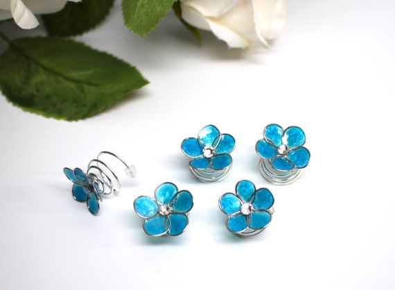 Handmade Hair Spiral Swirls Twists Pins Forget Me Not Blue Etsy