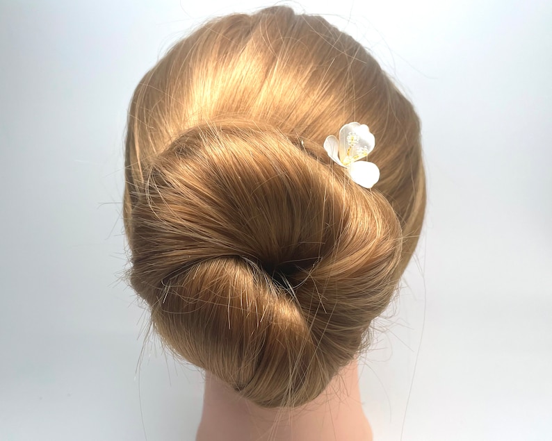 Wedding Hair Accessories Handmade Hair Pin Shimmering Pearl White Flower, Bridal Hair Fork Price for 1 pin. zdjęcie 2