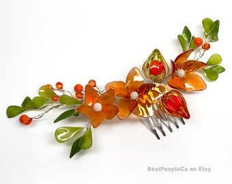 Handmade Physalis Flower Hair Comb: Autumn Wedding Accessory