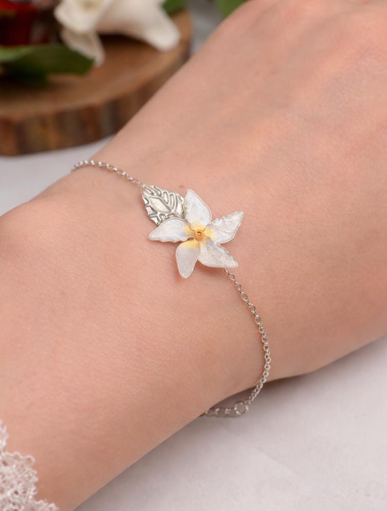 Sampaguita Flower bracelet, Earrings Handmade Philippine Jasminum Bridal Jewelry, Minimalist Silver, Gift for Her