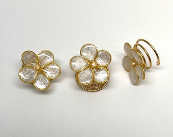 Set of 3 Handmade Hair spiral swirls twists, pins White Cream Pearl color Forget-me-not flowers Gold Accents, price for 3 hairpins.