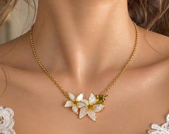 Sampaguita Jasmine Necklace, Handmade Philippine Flower, Bridal Floral Jewelry, Gold,  Filipino Gift