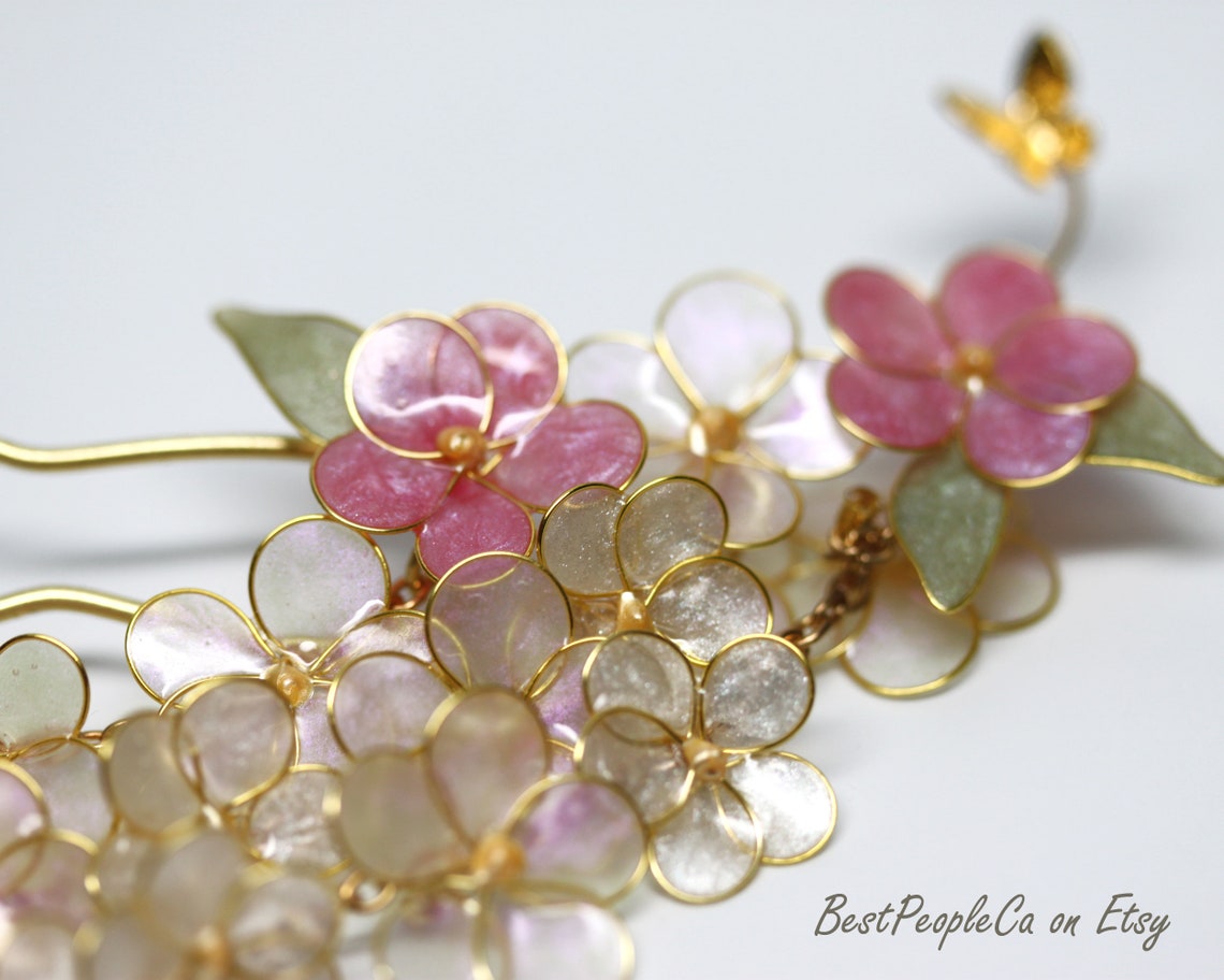Sakura Resin Japanese Tsumami Kanzashi Hair Pin Stick Gold Etsy