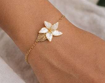 サンパギータの花のブレスレット、フィリピン産ジャスミンの手作りブライダルジュエリー、ミニマルなゴールド、彼女へのギフト
