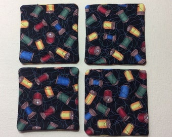 Coasters, quilted, sewing motif.  Set of 4