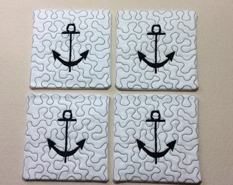 Coasters set of 4, quilted, anchor.