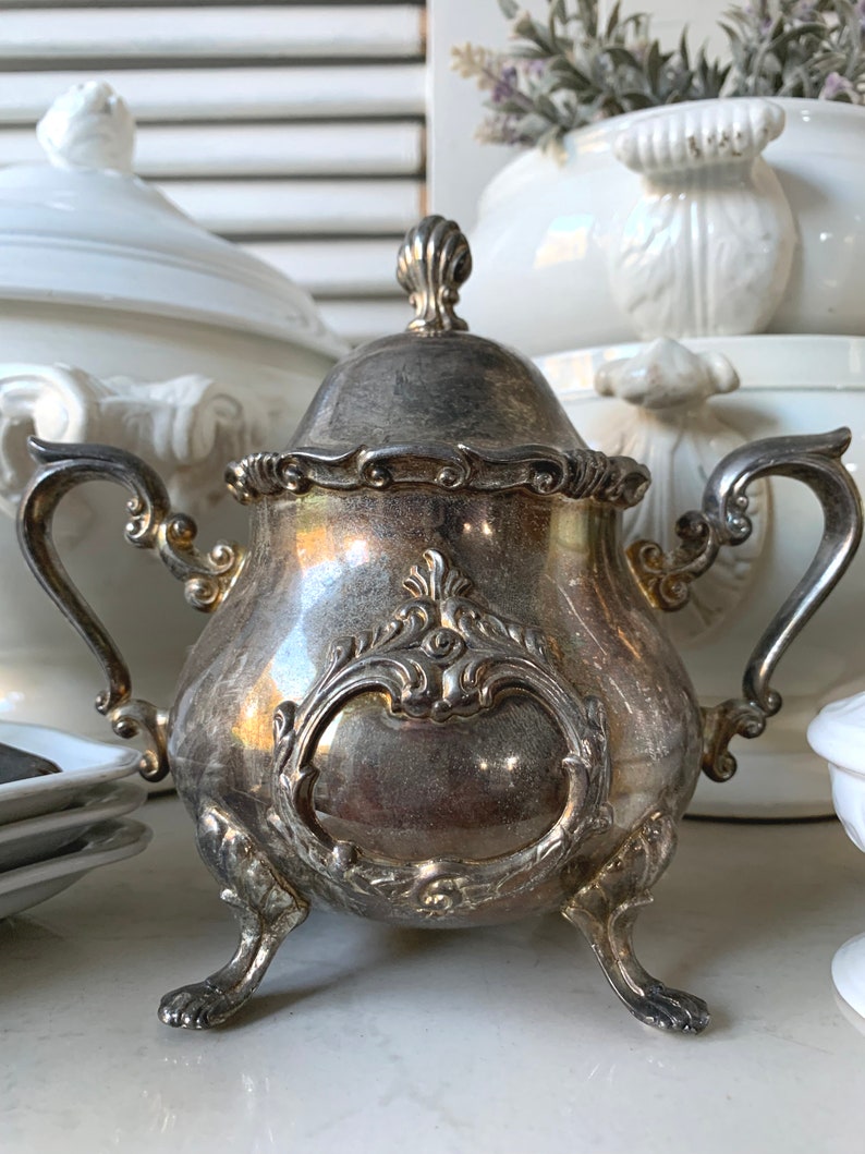 FRENCH sugar bowl, Baroque style, Hollywood Regency, Rococo Chic, ornate, Louis XV style image 6