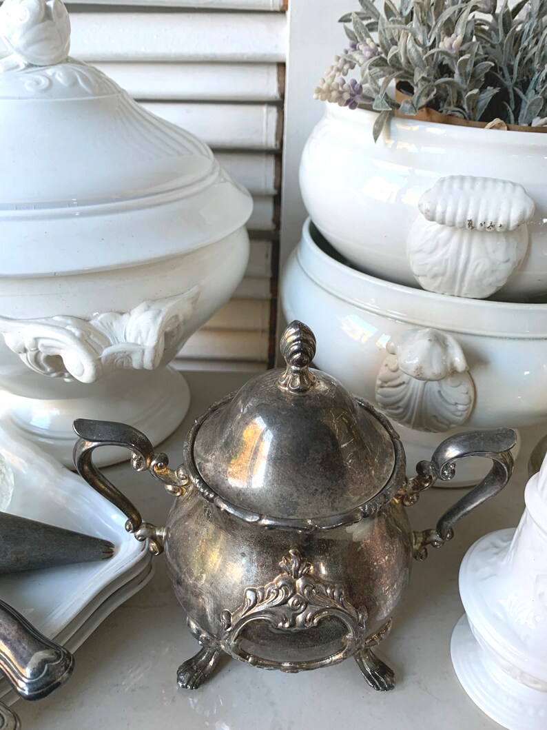 FRENCH sugar bowl, Baroque style, Hollywood Regency, Rococo Chic, ornate, Louis XV style image 4