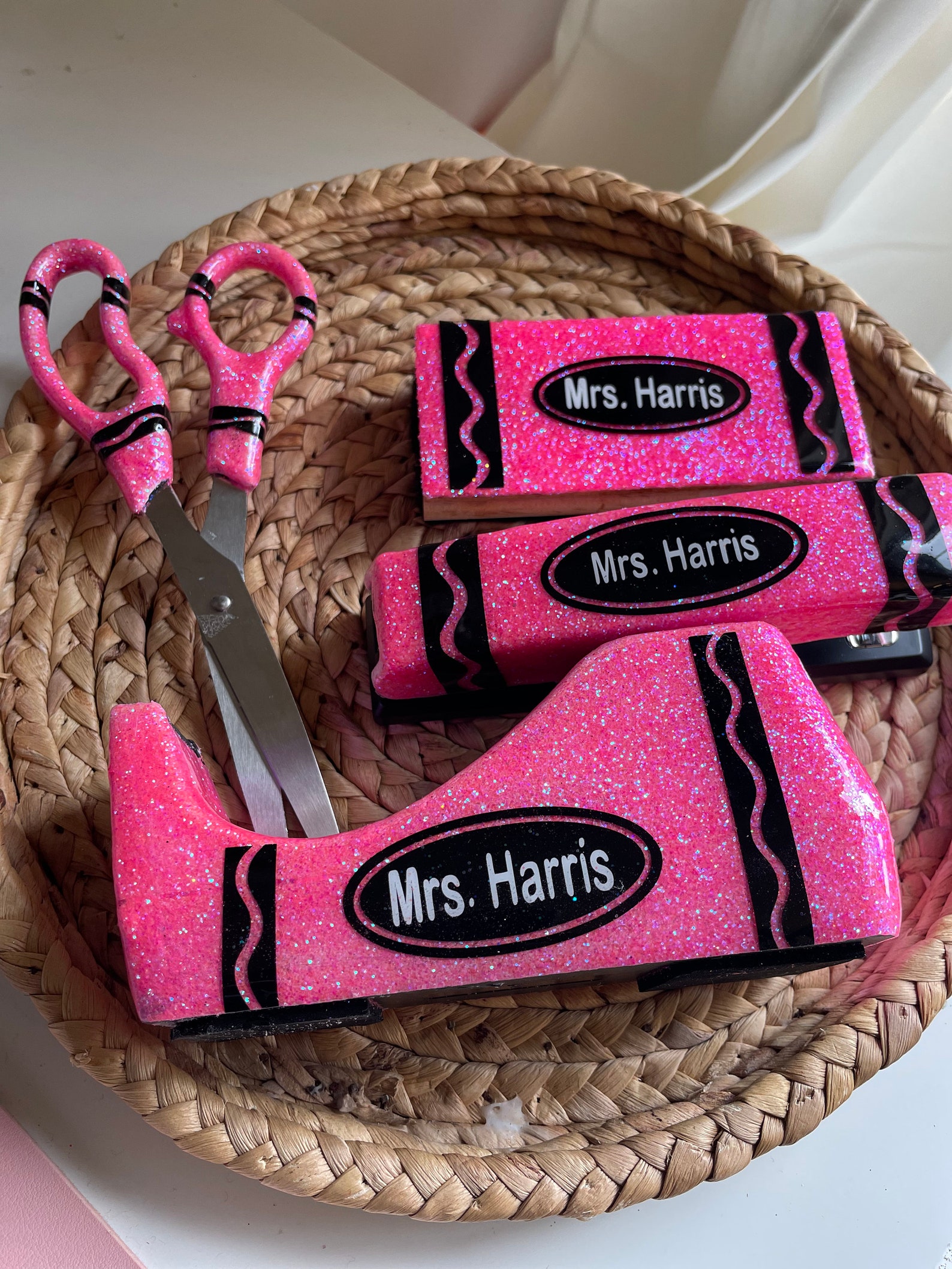 Teacher Desk Set Glitter Stapler Tape Dispenser Scissors Etsy