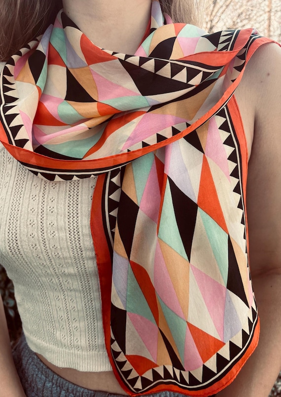 Scarf by Kenzo. Silk harlequin pattern in bold colors. Vintage.
