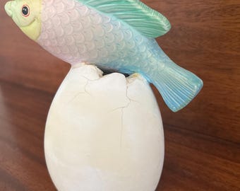Fish and Egg Sculpture by R G L. Mexican original folk art. Sergio Bustamante STYLE.