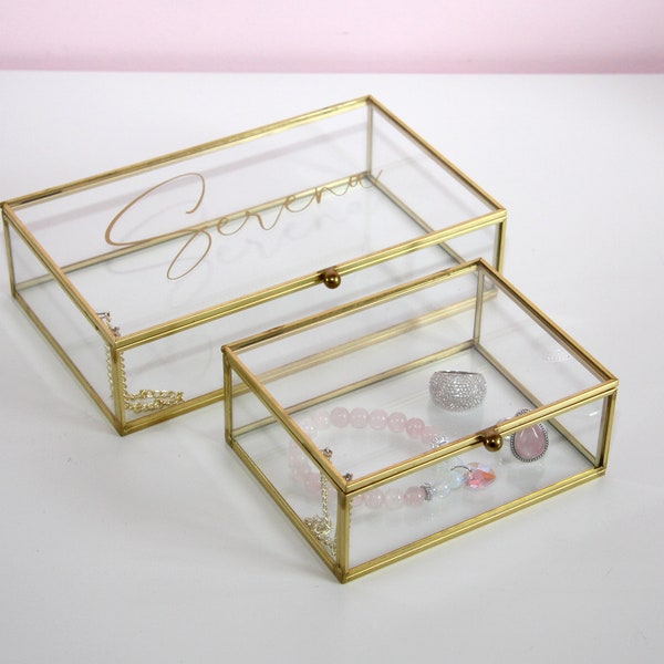 Personalized Gold Glass Jewelry box | Bridal Party/Bride gift, Gifts for her | Mother's Day Gift | Memory Box