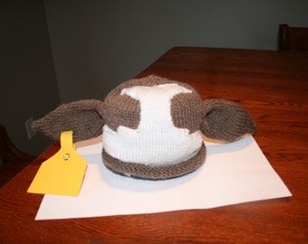 Original Newborn Cow Hat with Identification Tag for Name and Birthdate  Designed and Created by Pamela Husereau