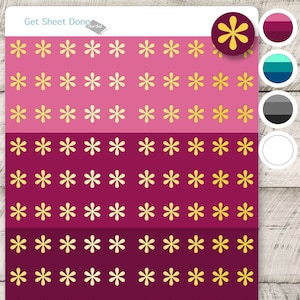 May include: A sheet of gold star stickers on a pink and burgundy background. The sheet is labeled "Get Sheet Done".
