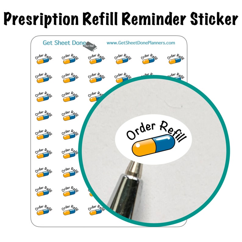 PRESCRIPTION REFILL REMINDER Pill Sticker Bullet Journal Etsy
