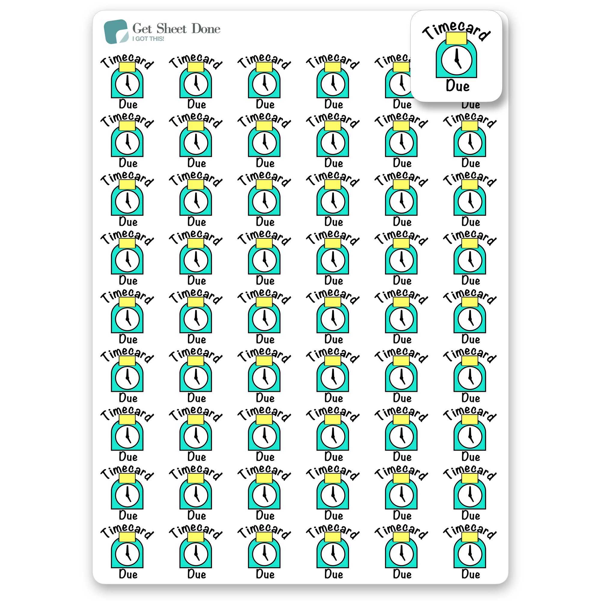 Time Card Planner Stickers/timecard Planner Calendar Stickers Sheet