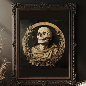 Gothic Wall Art, Vintage Skull Canvas, Dark Academia Decor, Skeleton Artwork, Unique Home Decor