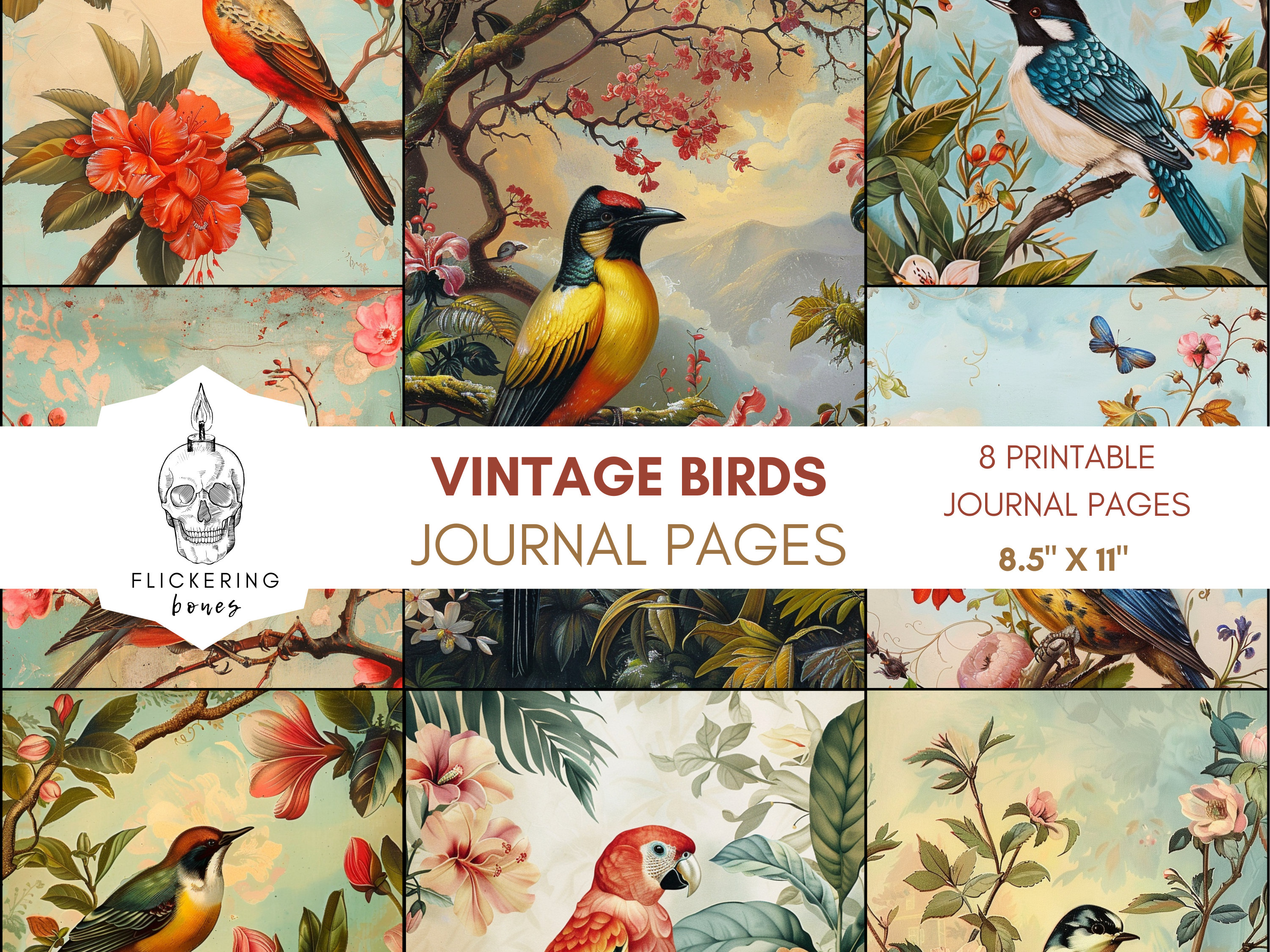 Vintage Birds Junk Journal Kit - Printable Paper, Ephemera for ...