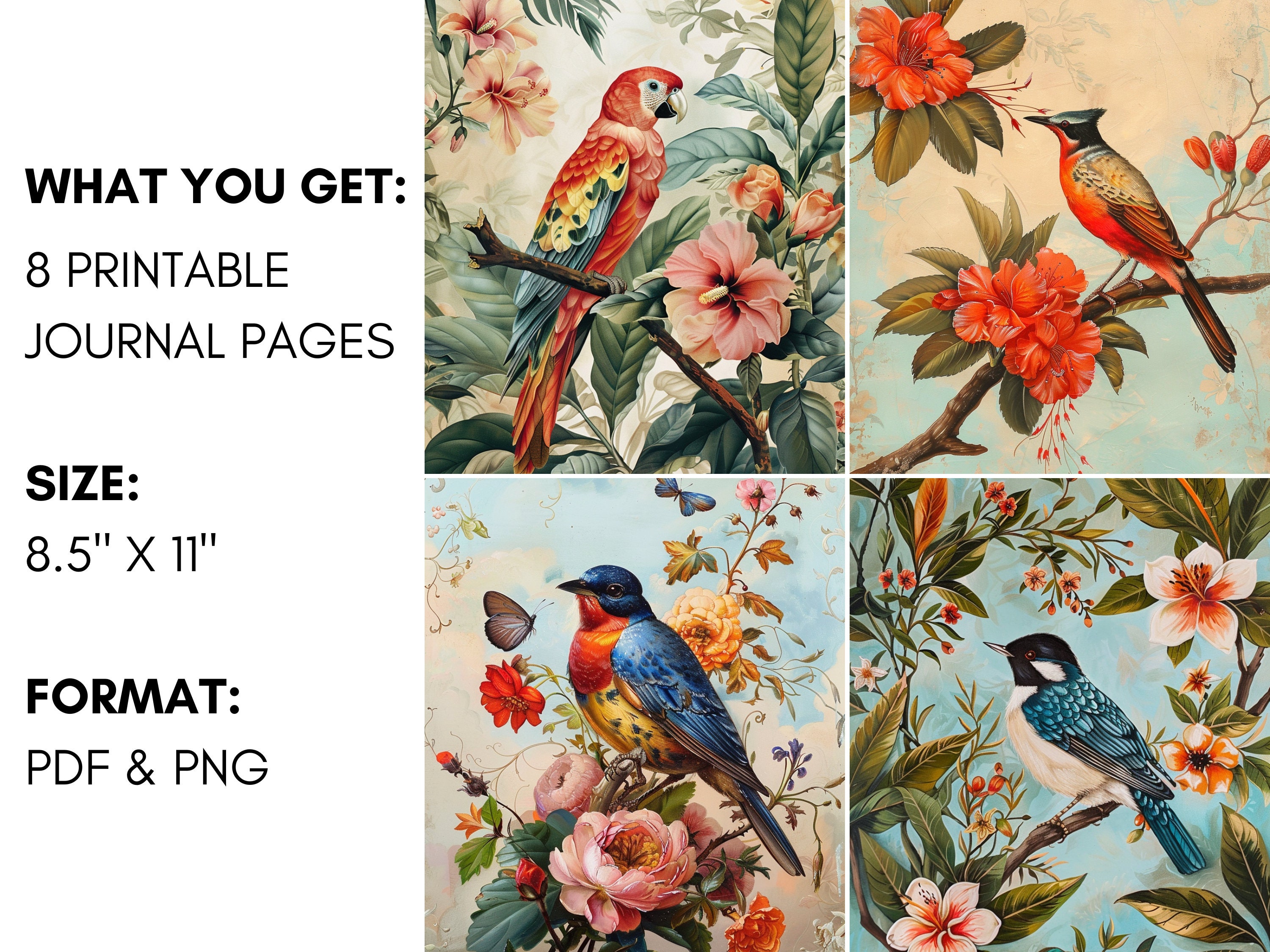 Vintage Birds Junk Journal Kit - Printable Paper, Ephemera for ...