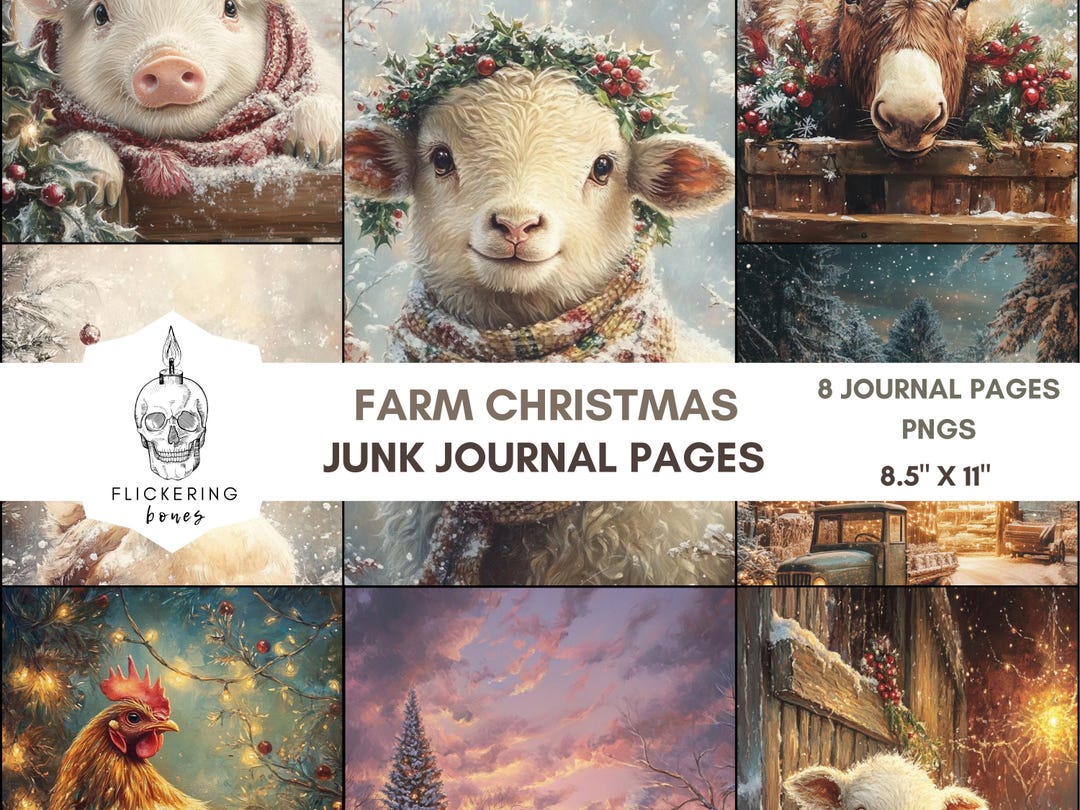 Farm Christmas Junk Journal Pages - Printable Paper - Holiday Folio Kit ...