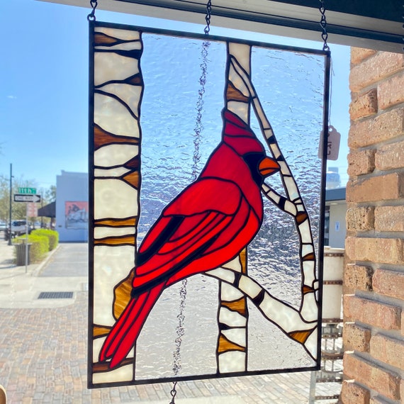 Cardinal Bird Window Hanging Cardinal Stained Glass Window Panel ...