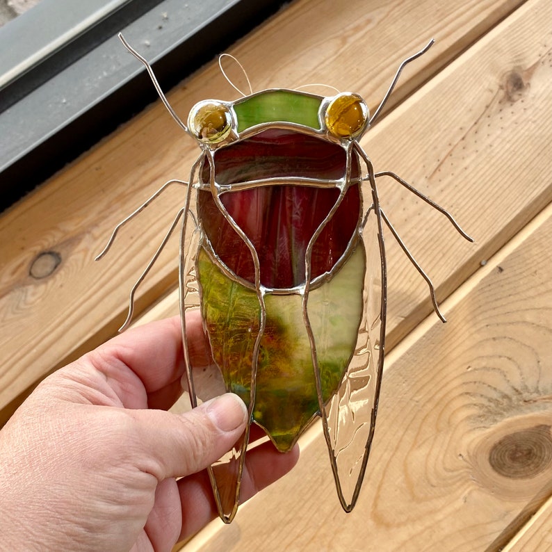 Handcrafted Stained Glass Cicada Beetle Suncatcher in Etsy