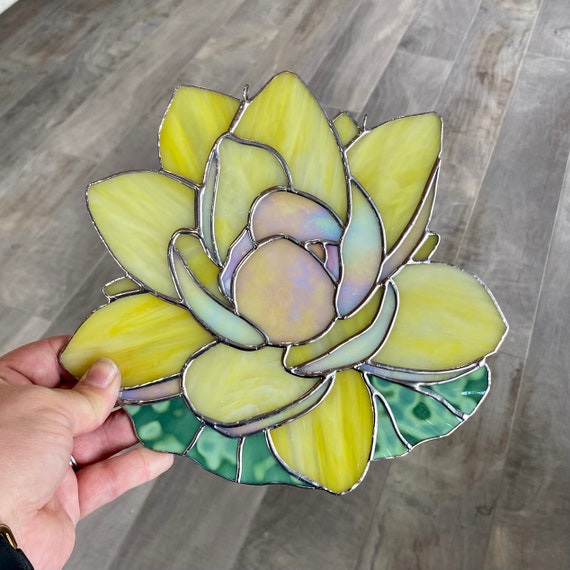 Handcrafted Stained Glass Water Lily in Yellow Etsy