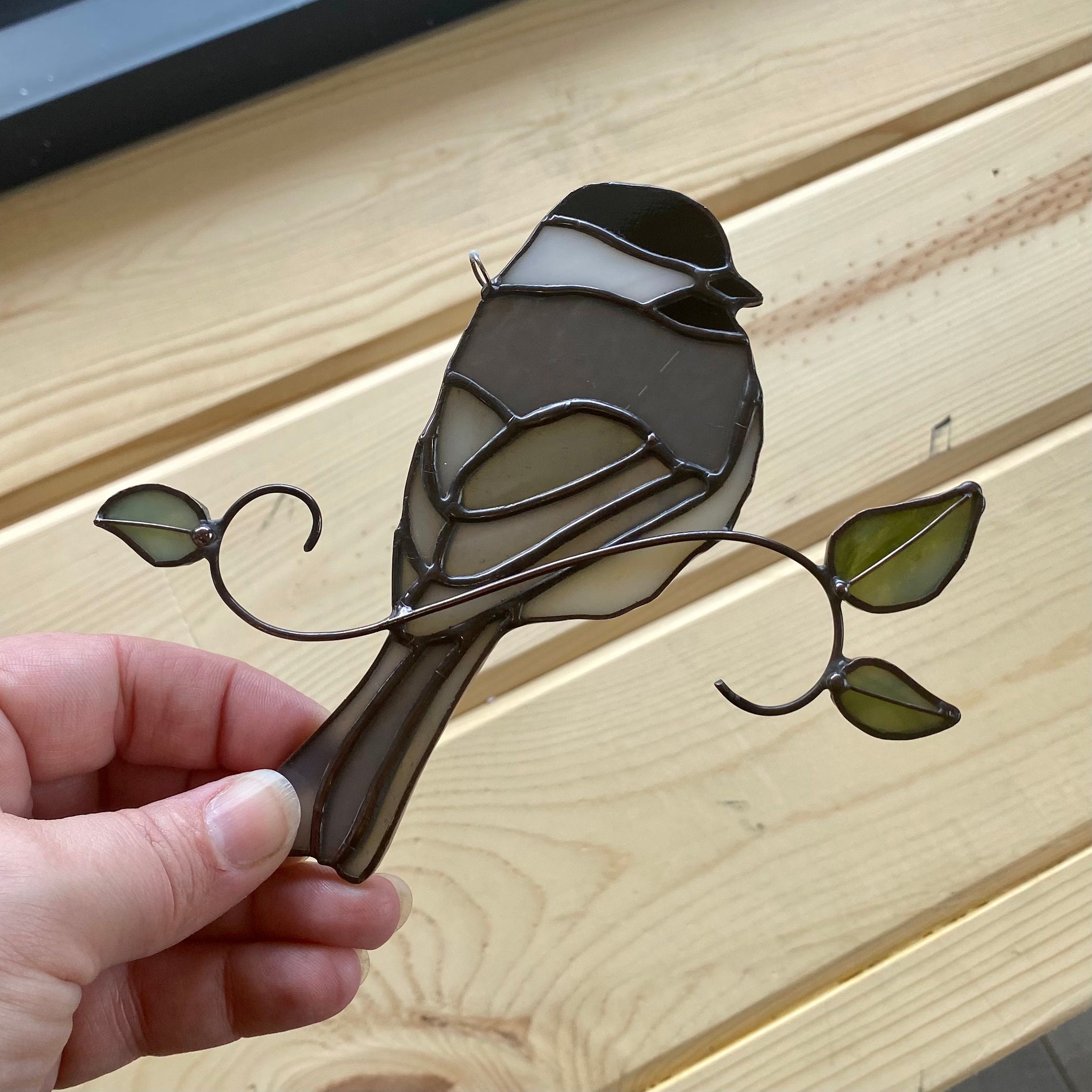 Handcrafted Stained Glass Chickadee Suncatcher Etsy