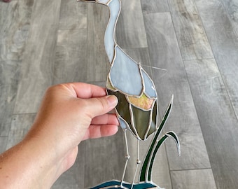 Handcrafted stained glass sandhill crane suncatcher, unique gift idea, nature home decor, florida birds, window or wall hanging