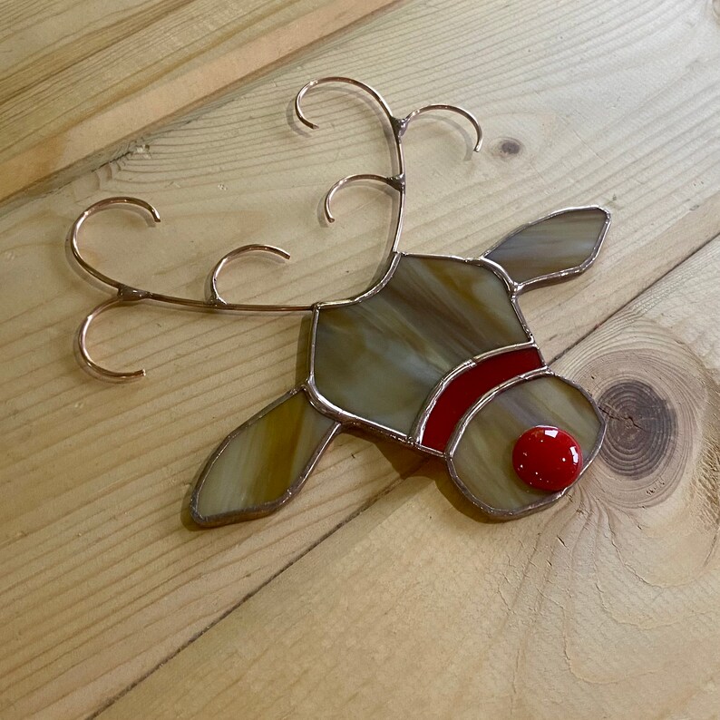 Handcrafted Stained Glass Reindeer Christmas Ornament in Tan Etsy