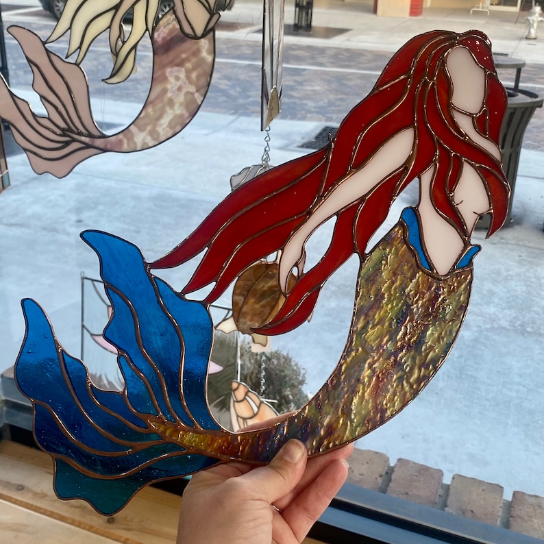 Handcrafted Stained Glass Mermaid Suncatcher in Iridescent Etsy