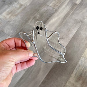 Handcrafted stained glass mini ghost suncatcher in clear baroque, seasonal home decor, Halloween window hanging, spooky season gift idea