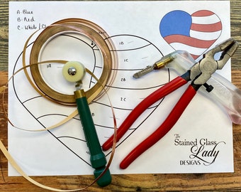 Modèle d'attrape-soleil en verre teinté coeur drapeau américain pour débutants, téléchargement numérique