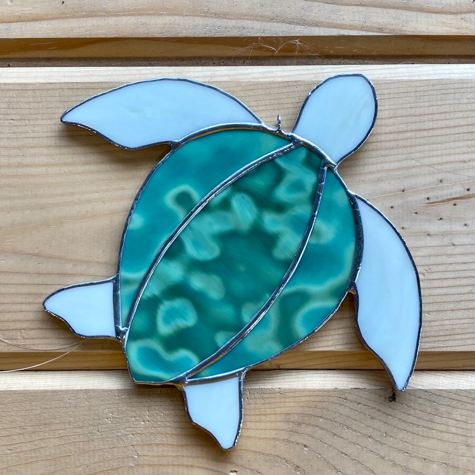 Handcrafted Stained Glass Sea Turtle Suncatcher in Sea Green Etsy