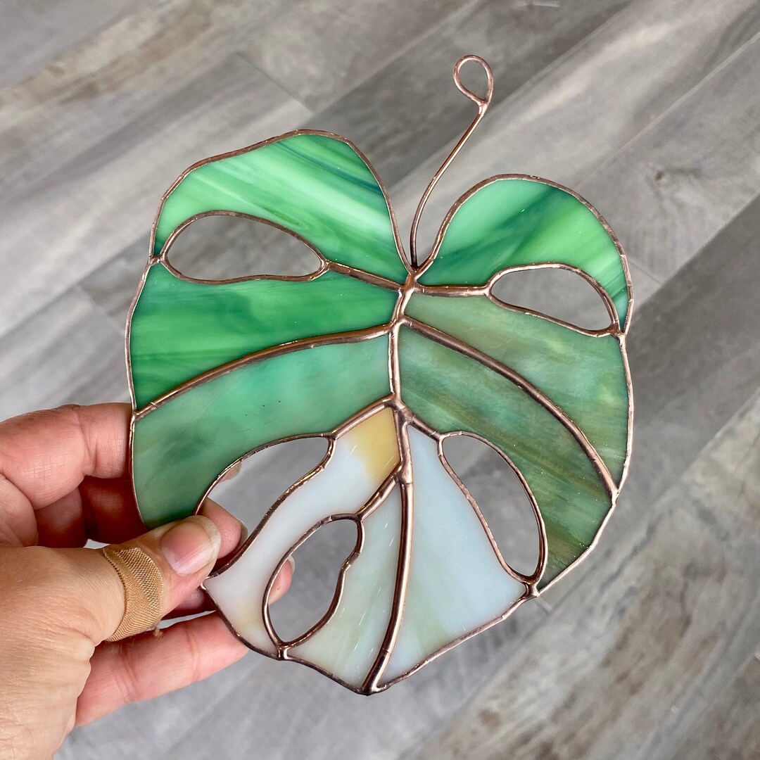 Small Long-Fixture Monstera Wall Leaf in Amber & Green by Emilio Robba