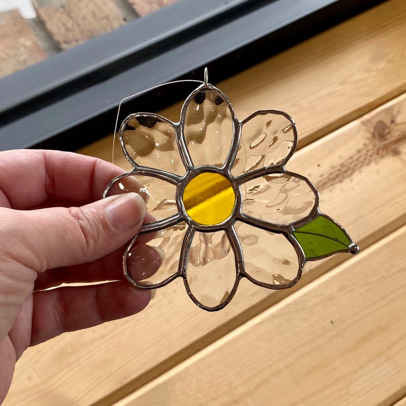 thumbnail image 2 of Handcrafted Stained Glass Pink Rose Suncatcher - November Birth Flower Home Decor 2 of 14