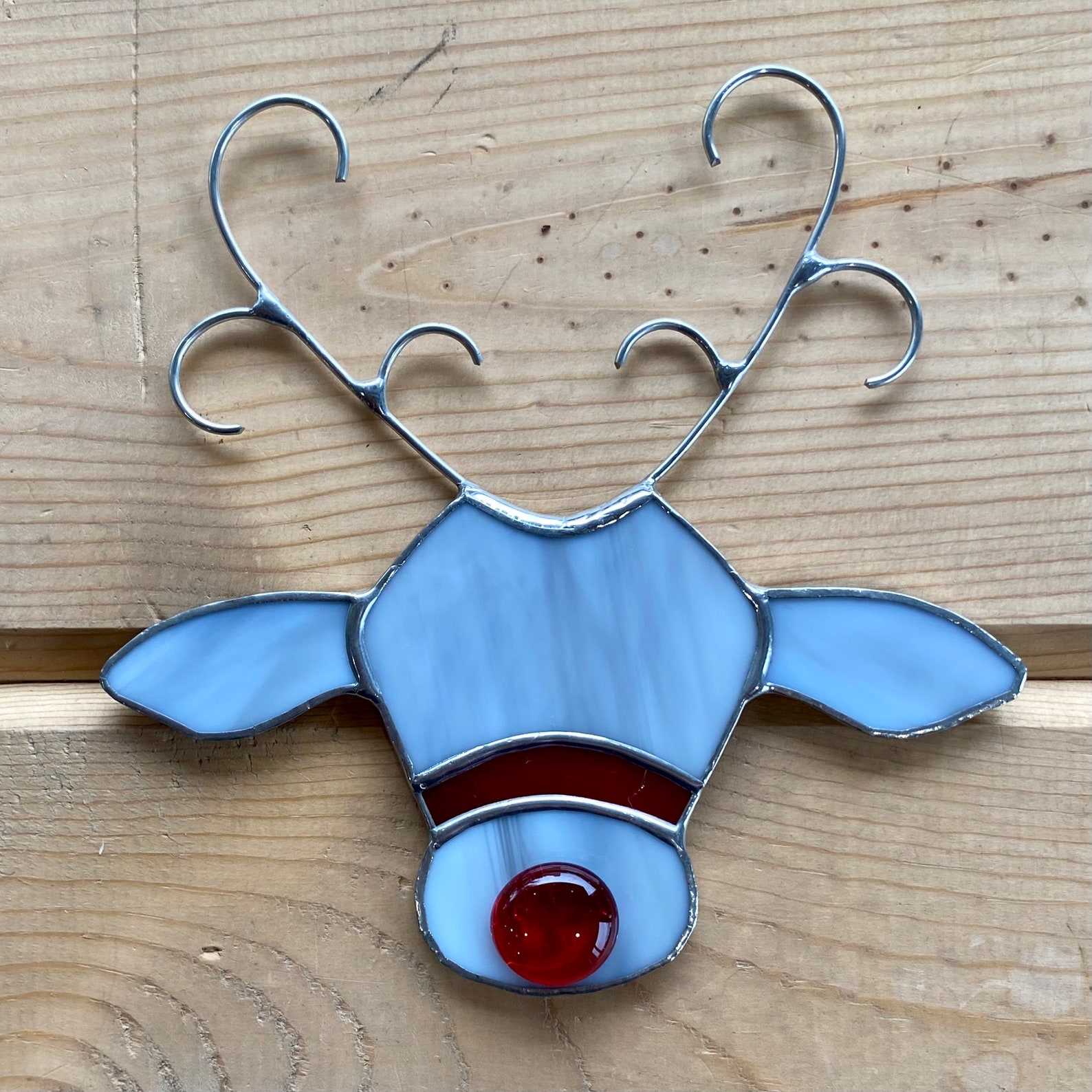 Handcrafted Stained Glass Reindeer Christmas Ornament in Gray Etsy