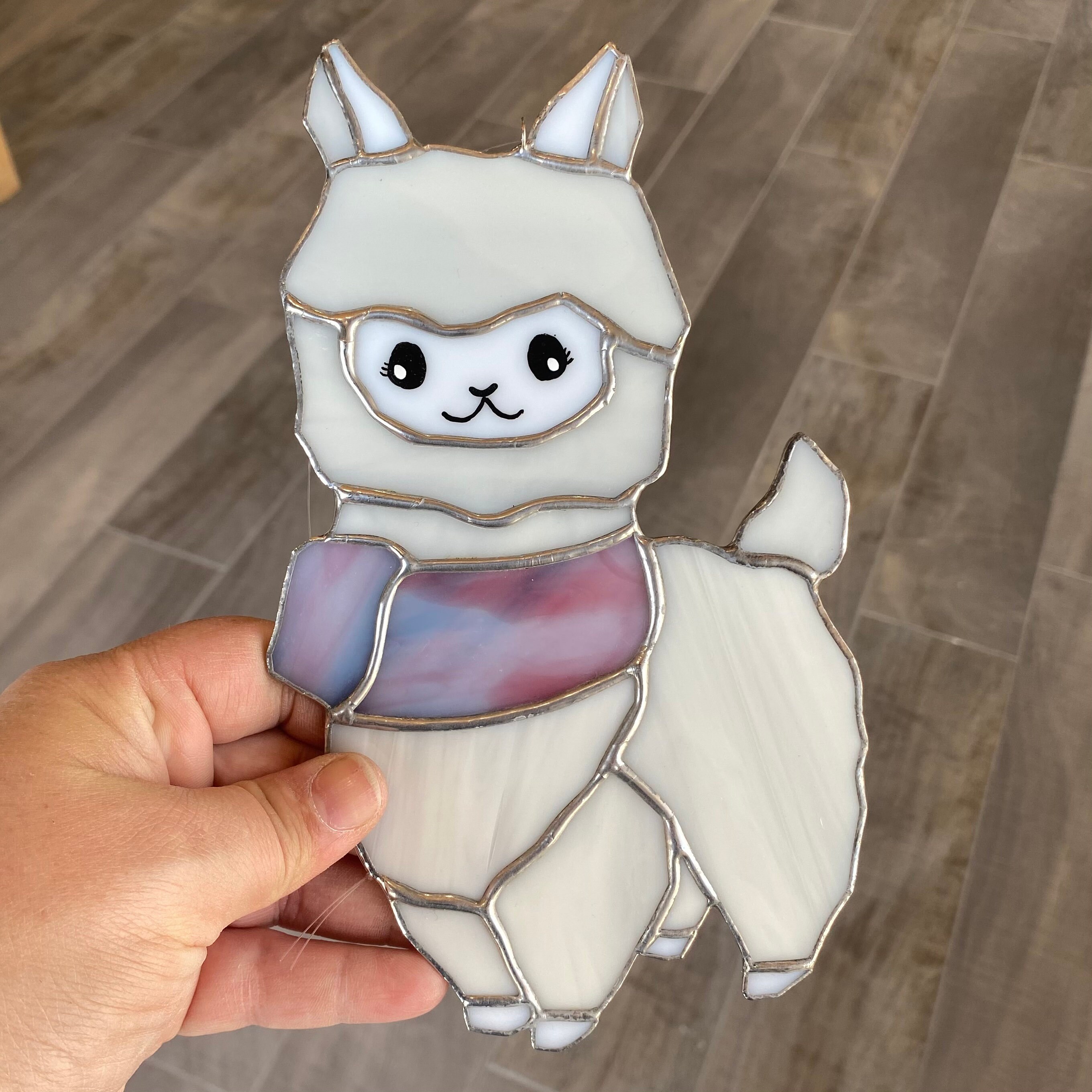 Handcrafted stained glass llama suncatcher in ivory with pink Etsy