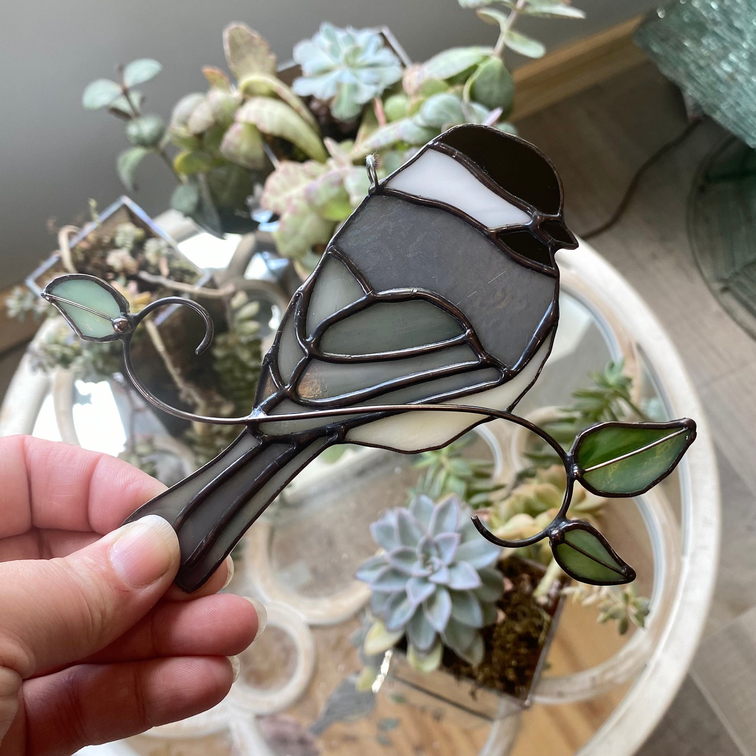 Handcrafted Stained Glass Chickadee Suncatcher Etsy