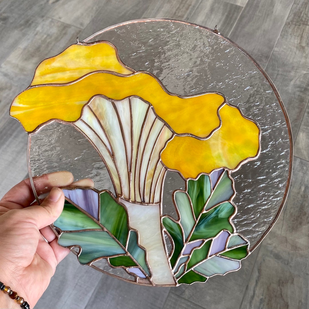 Handcrafted Stained Glass Chanterelle Mushroom and Oak Leaf Etsy