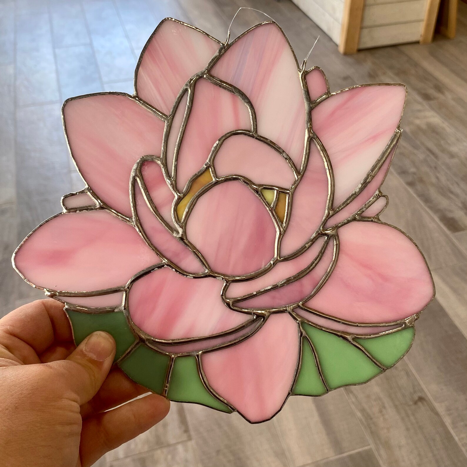 Handcrafted Stained Glass Water Lily Suncatcher in Pink Wispy Etsy