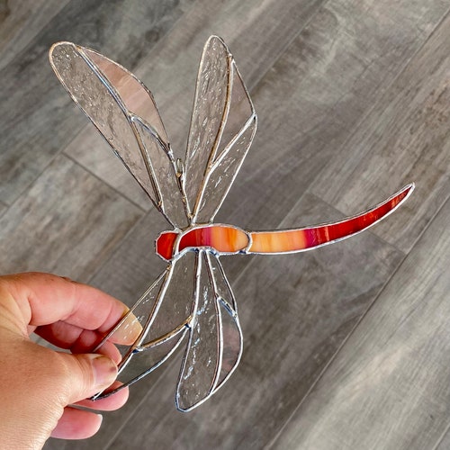 Dragonfly Stained Glass Suncatcher Window Hanging Decor Etsy