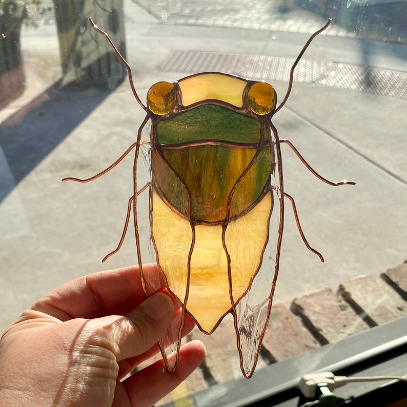 Handcrafted Stained Glass Cicada Beetle Suncatcher in Etsy
