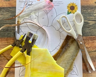 Modèle simple attrape-soleil en vitrail tournesol pour débutant à intermédiaire, téléchargement numérique