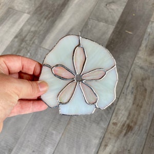 Sand dollar-Handcrafted stained glass sand dollar in ivory and flamingo pink