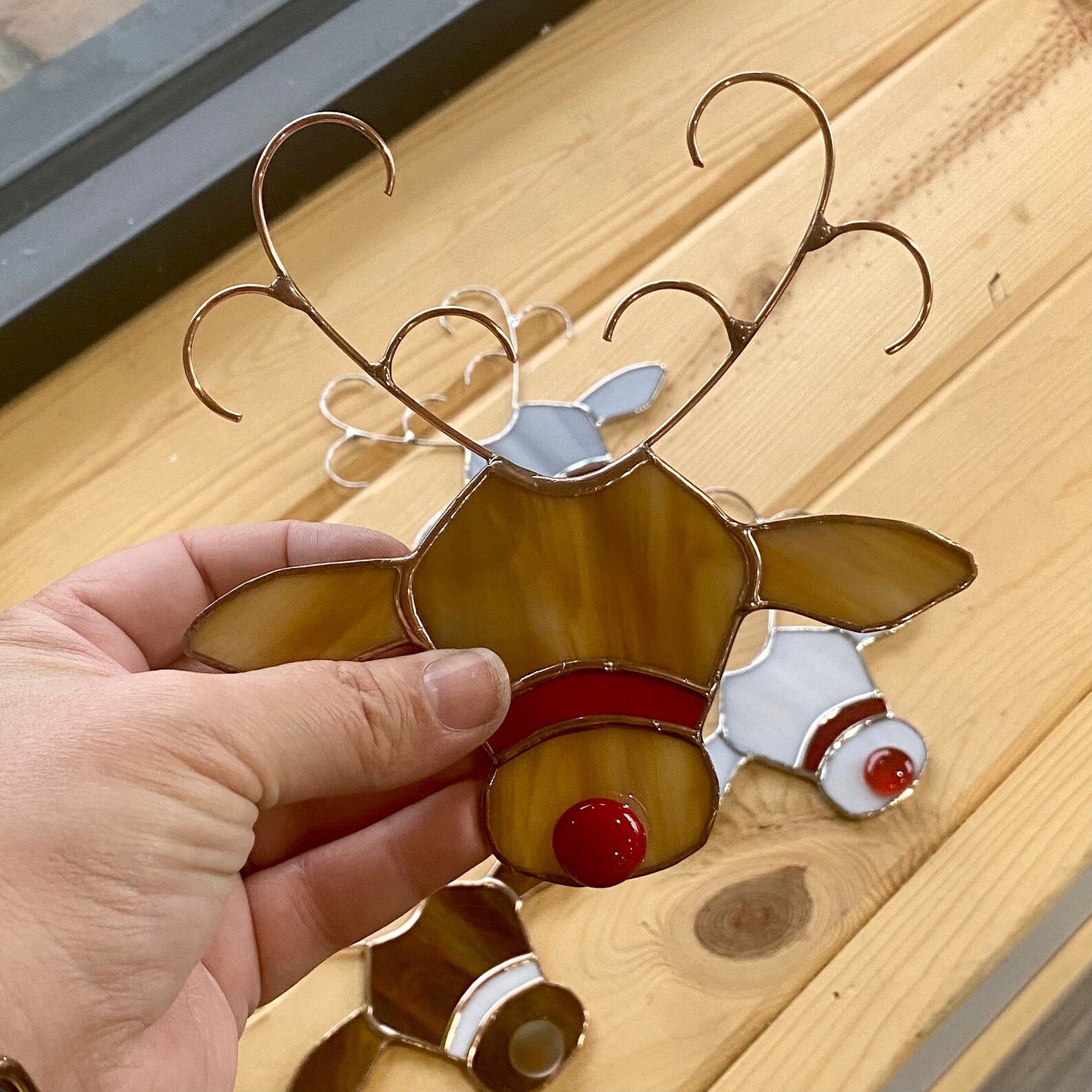 Handcrafted Stained Glass Reindeer Christmas Ornament in Tan Etsy