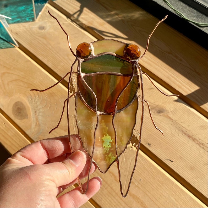 Handcrafted Stained Glass Cicada Beetle Suncatcher in Etsy