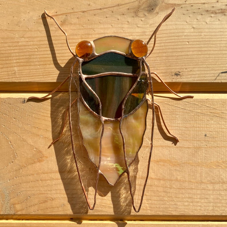 Handcrafted Stained Glass Cicada Beetle Suncatcher in Etsy