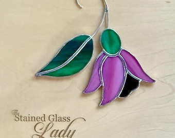 Handcrafted stained glass fuchsia flower suncatcher, unique floral home decor