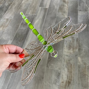 Dragonfly-Handcrafted 3-dimensional stained glass dragonfly suncatcher in lime green